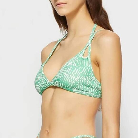NWT Jonathan Simkhai Green Aliana Strappy V-Neck Bikini Swim Top - Picture 2 of 11